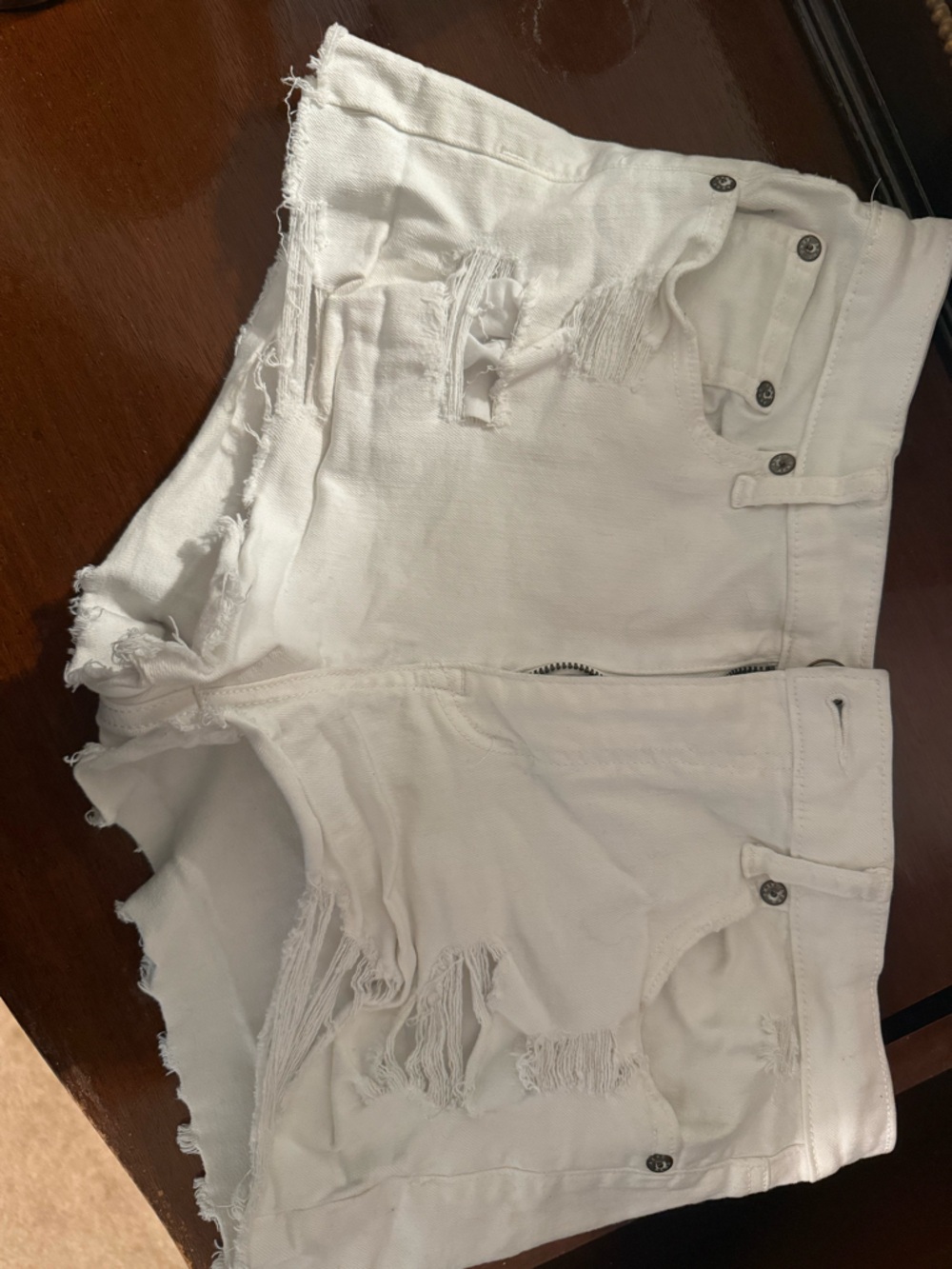 Distressed White Denim Shorts